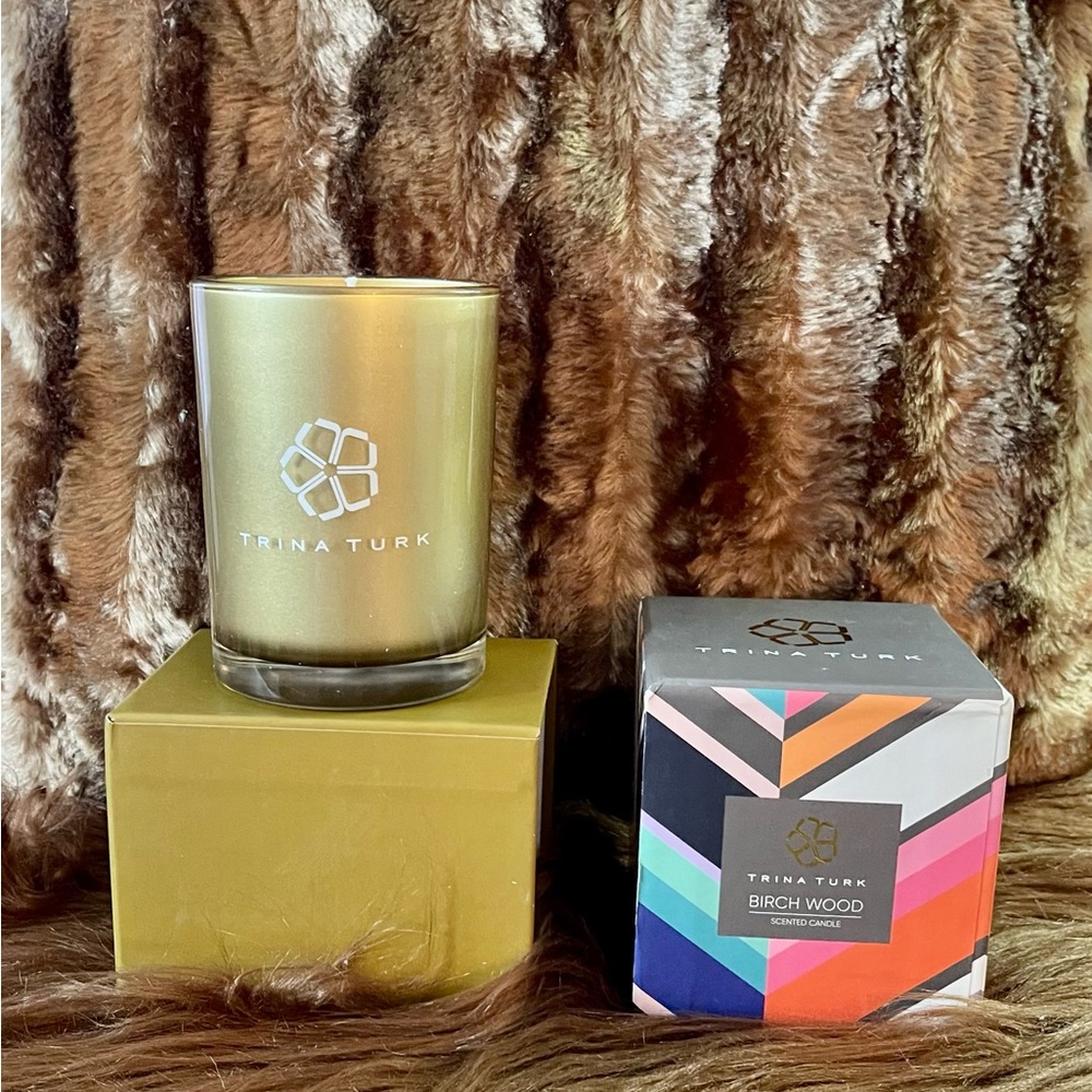 Trina Turk Birch Wood scented candle new in the box Gold Glass luxury scented